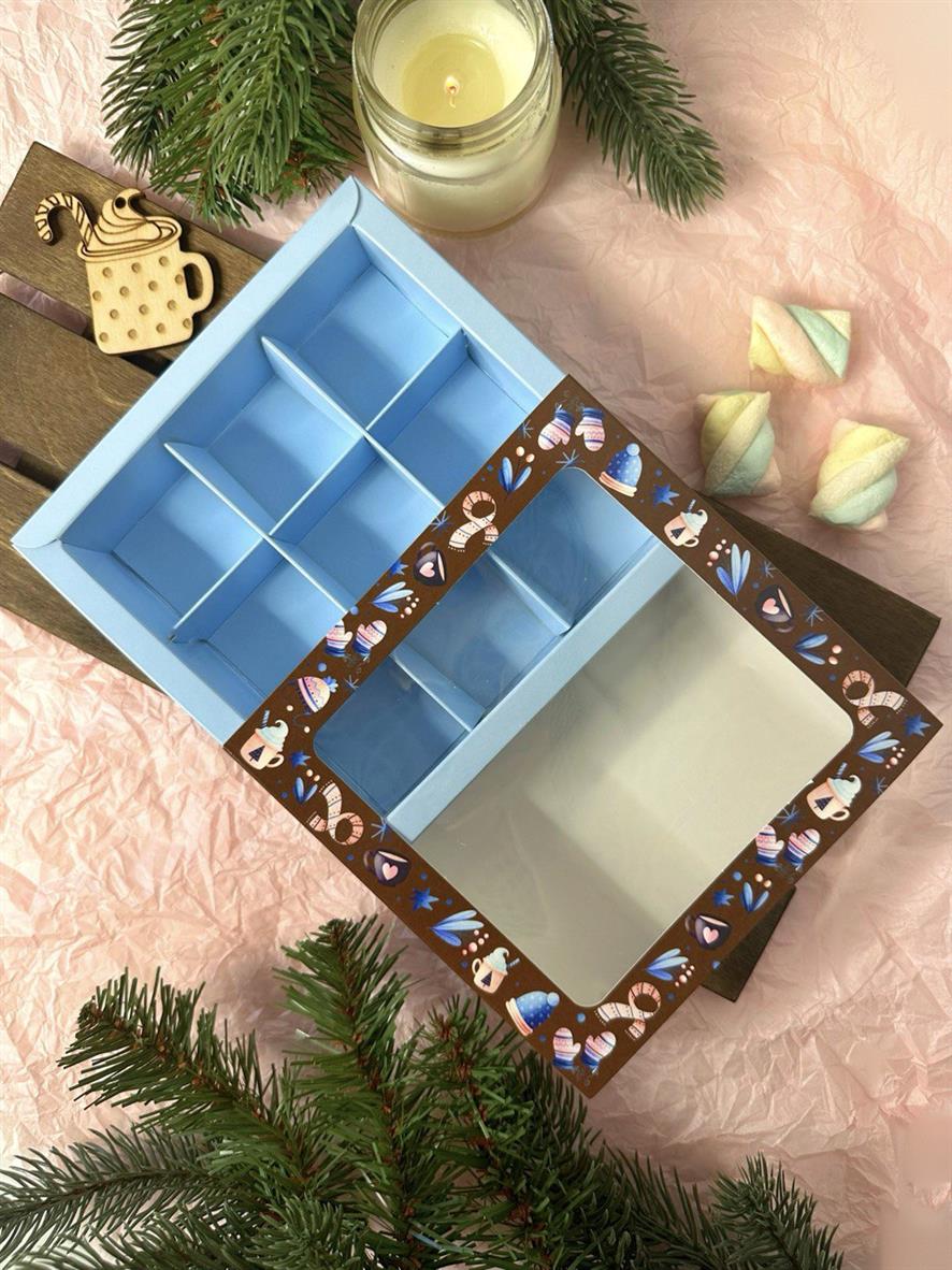 Коробка с окном под 9 конфет Вечернее Какао, 138х138х38 мм (дно и обечайка) — изображение 4